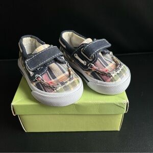 Plaid Kids Shoes with Navy Accents